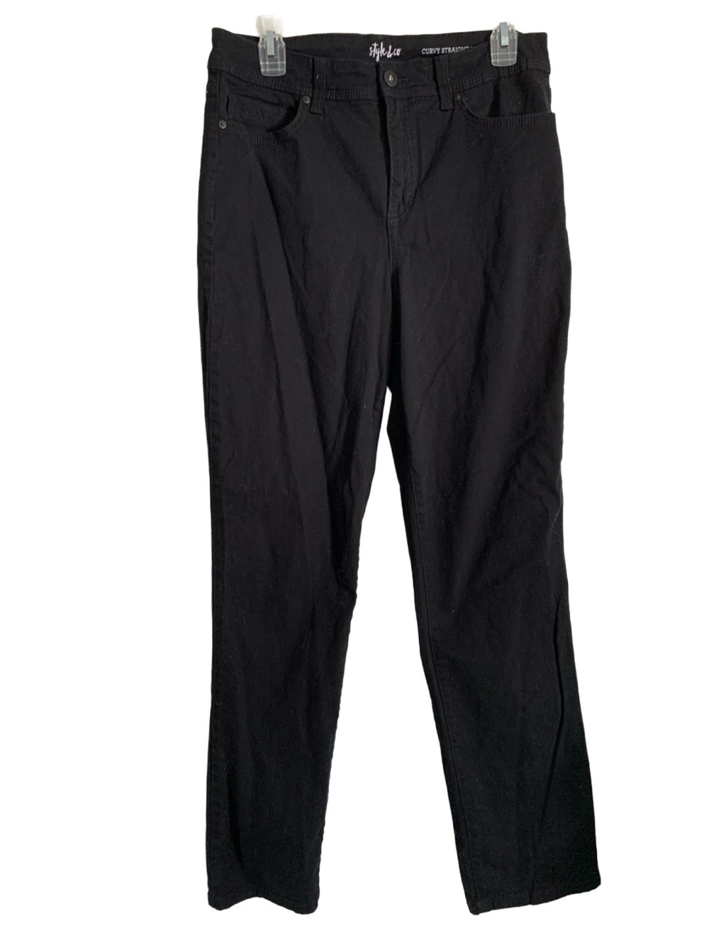 STYLE & CO Women’s Black Curvy Straight Leg Cotton Elastane Jean Pants